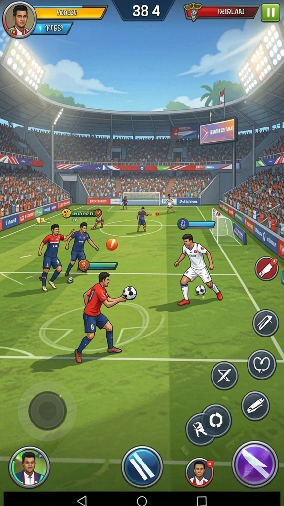 Screenshot menunjukkan karakter utama dalam pertarungan epik.